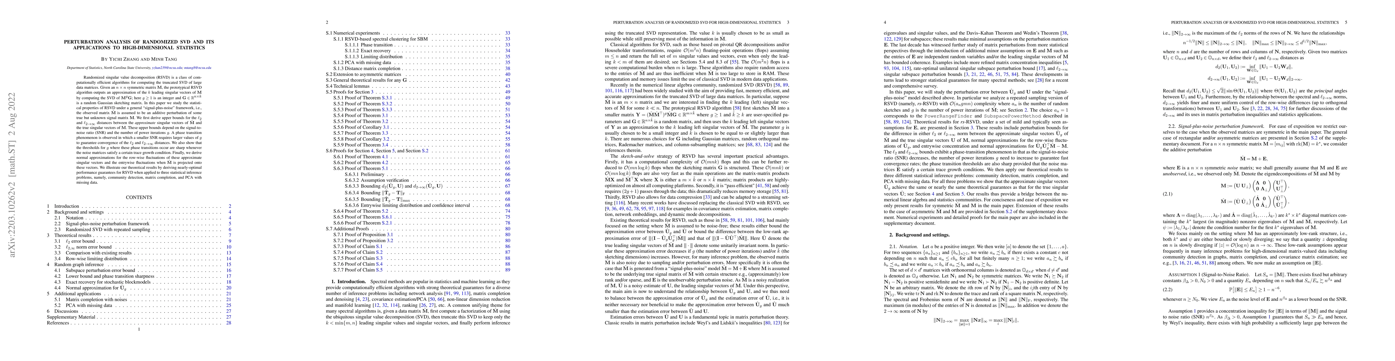 Thumbnail for Perturbation Analysis of Randomized SVD and its Applications to
  High-dimensional Statistics