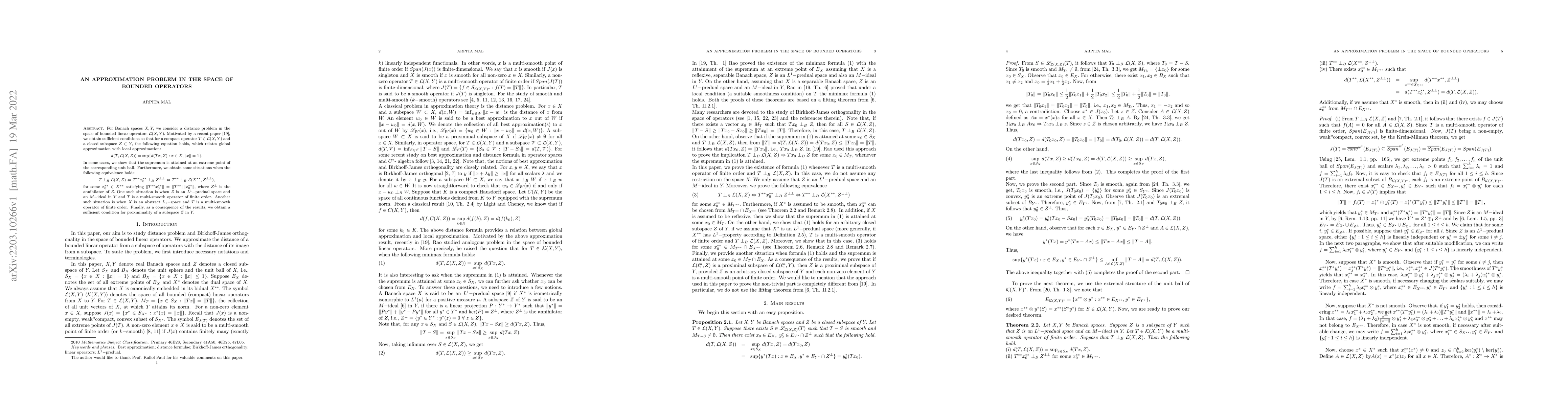 Thumbnail for An approximation problem in the space of bounded operators
