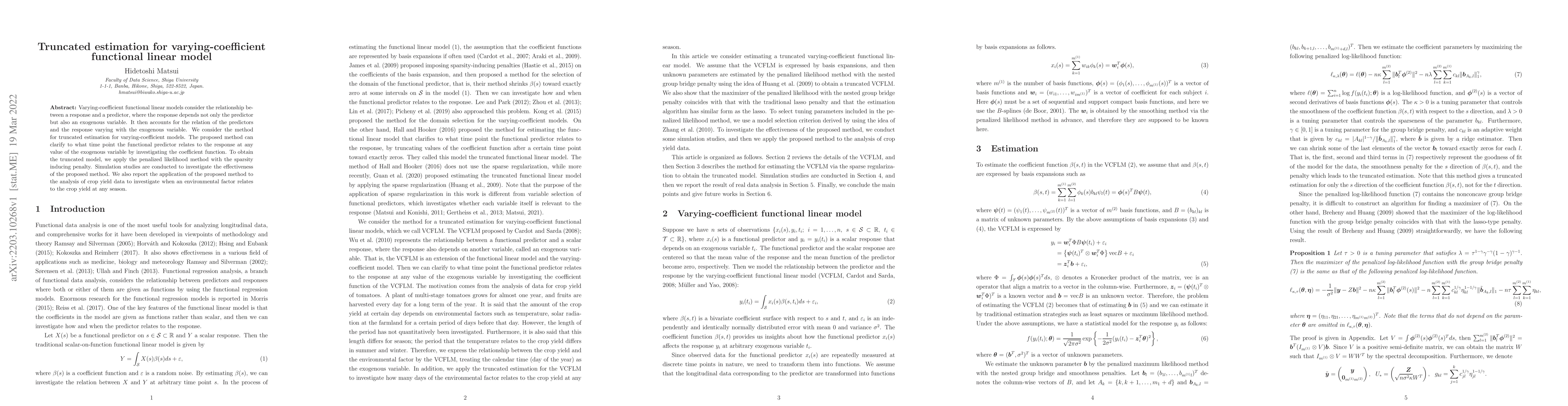 Thumbnail for Truncated estimation for varying-coefficient functional linear model