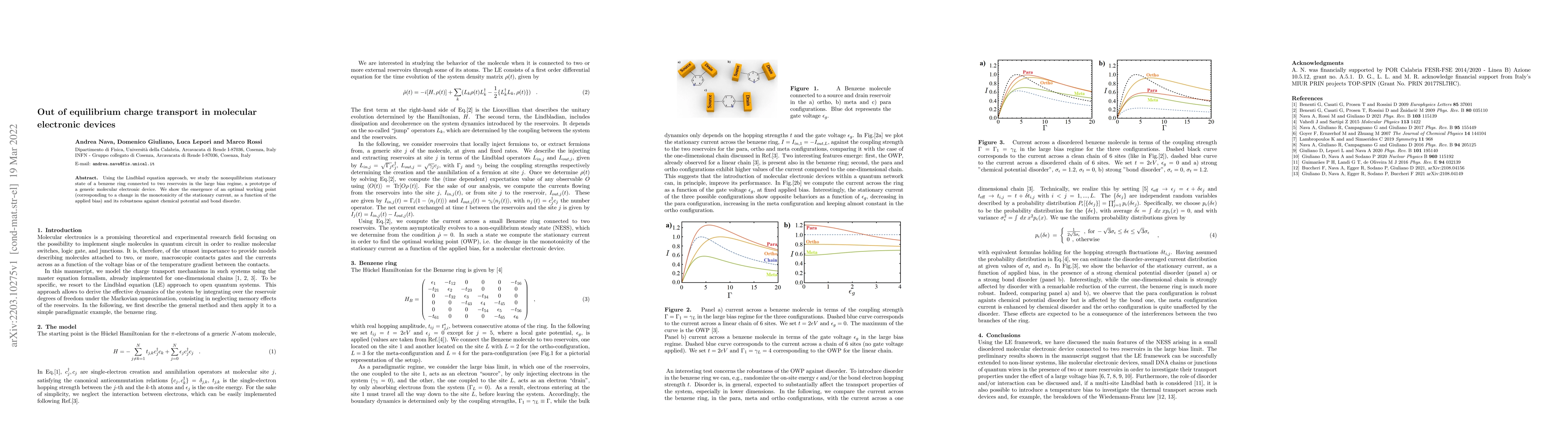 Thumbnail for Out of equilibrium charge transport in molecular electronic devices