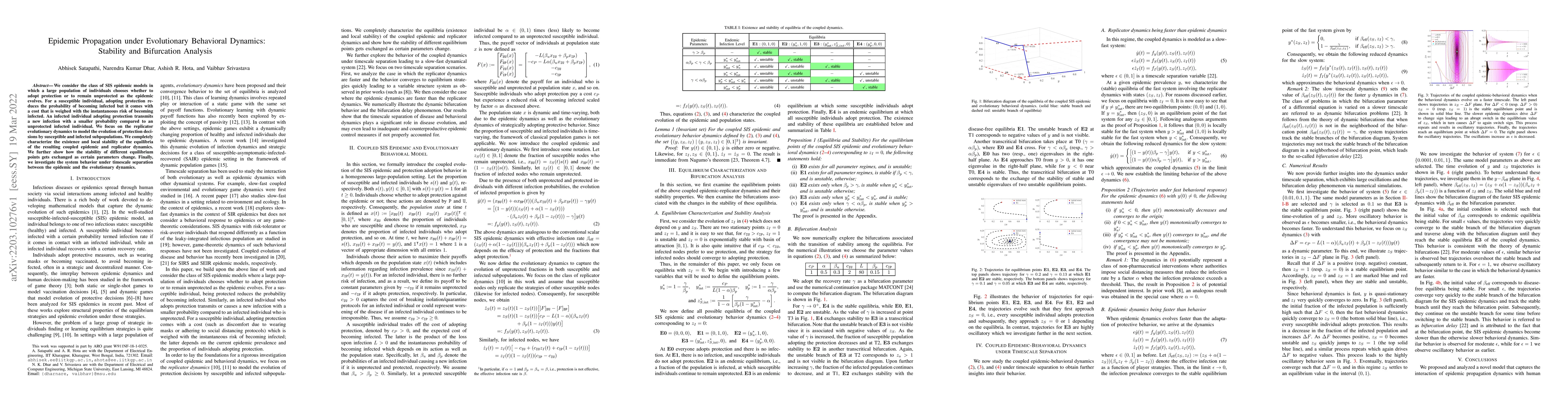 Thumbnail for Epidemic Propagation under Evolutionary Behavioral Dynamics: Stability
  and Bifurcation Analysis
