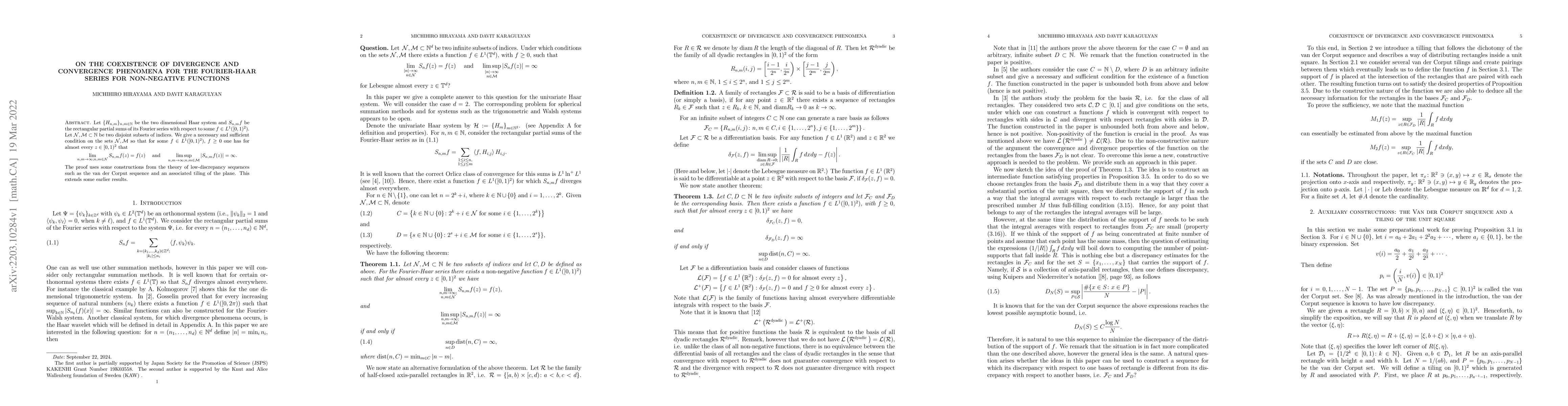 Thumbnail for On the coexistence of divergence and convergence phenomena for the
  Fourier-Haar series for non-negative functions