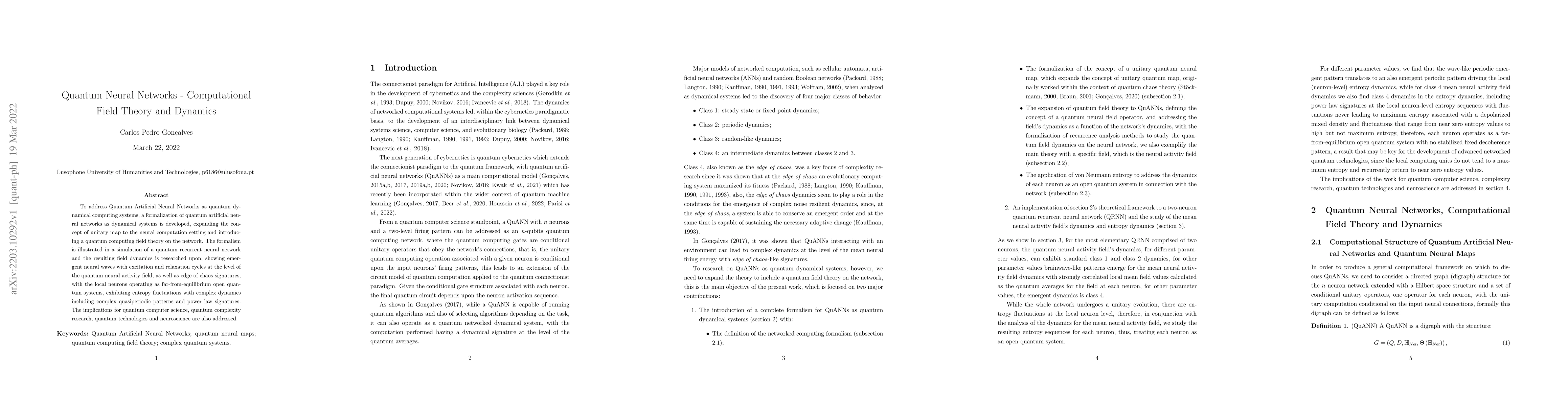 Thumbnail for Quantum Neural Networks -- Computational Field Theory and Dynamics