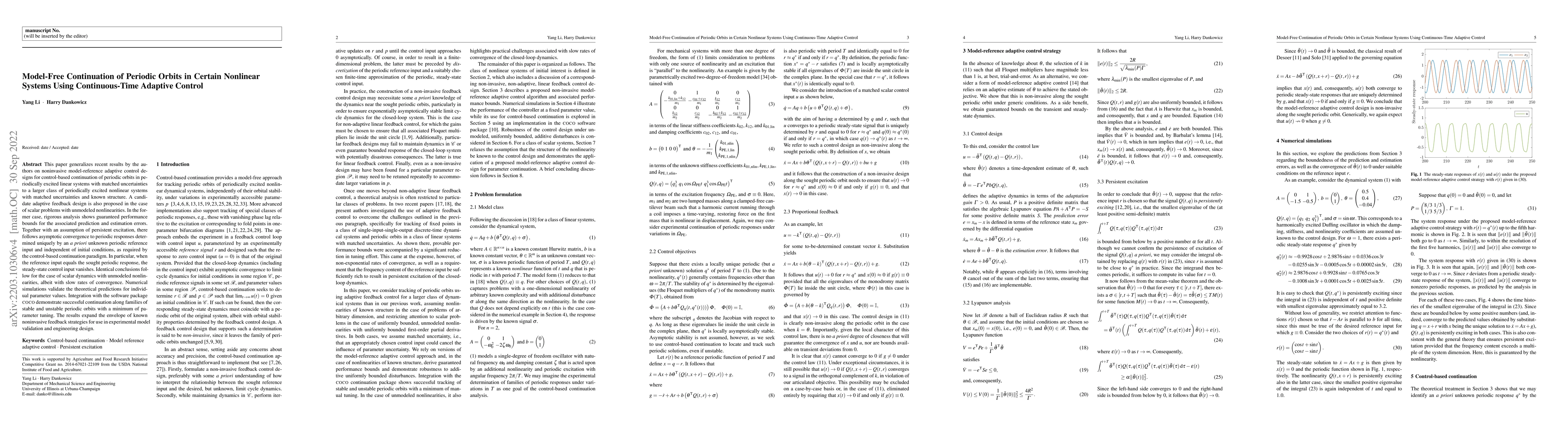 Thumbnail for Model-free Continuation of Periodic Orbits in Certain Nonlinear Systems
  Using Continuous-Time Adaptive Control