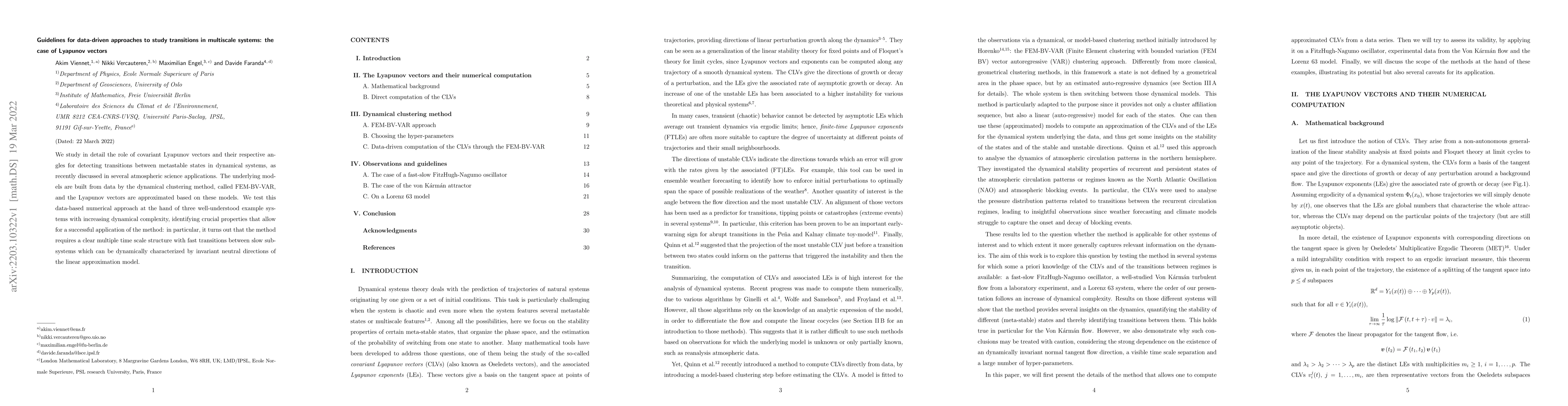 Thumbnail for Guidelines for data-driven approaches to study transitions in multiscale
  systems: the case of Lyapunov vectors