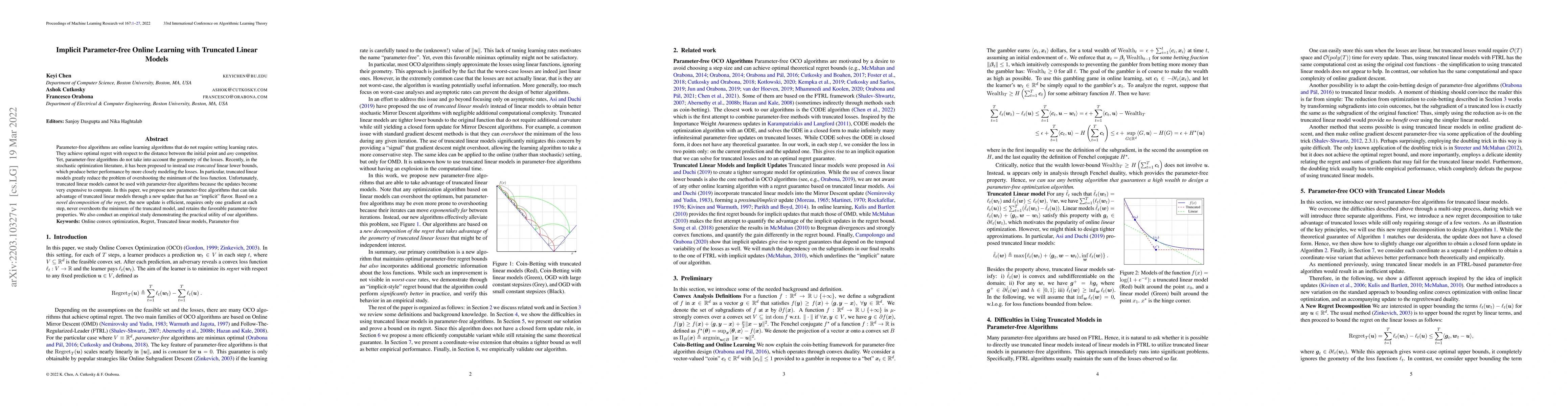 Thumbnail for Implicit Parameter-free Online Learning with Truncated Linear Models