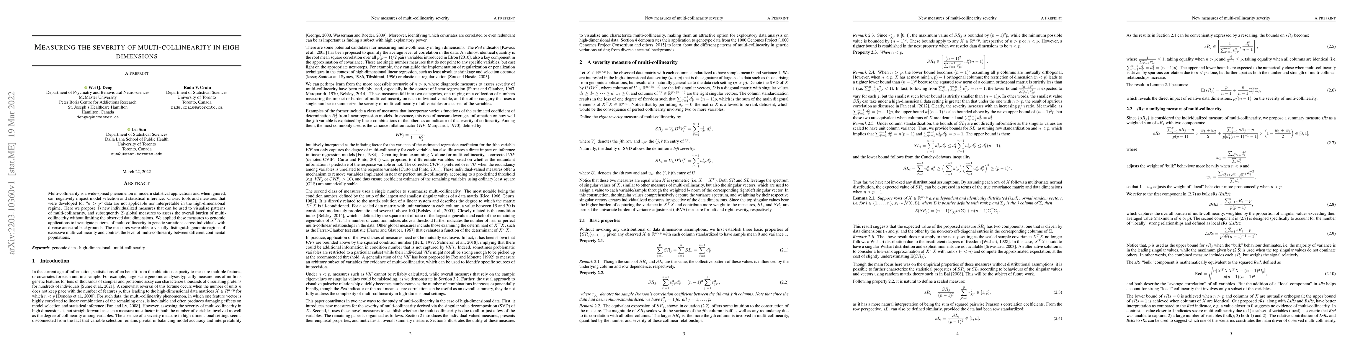Thumbnail for Measuring the severity of multi-collinearity in high dimensions