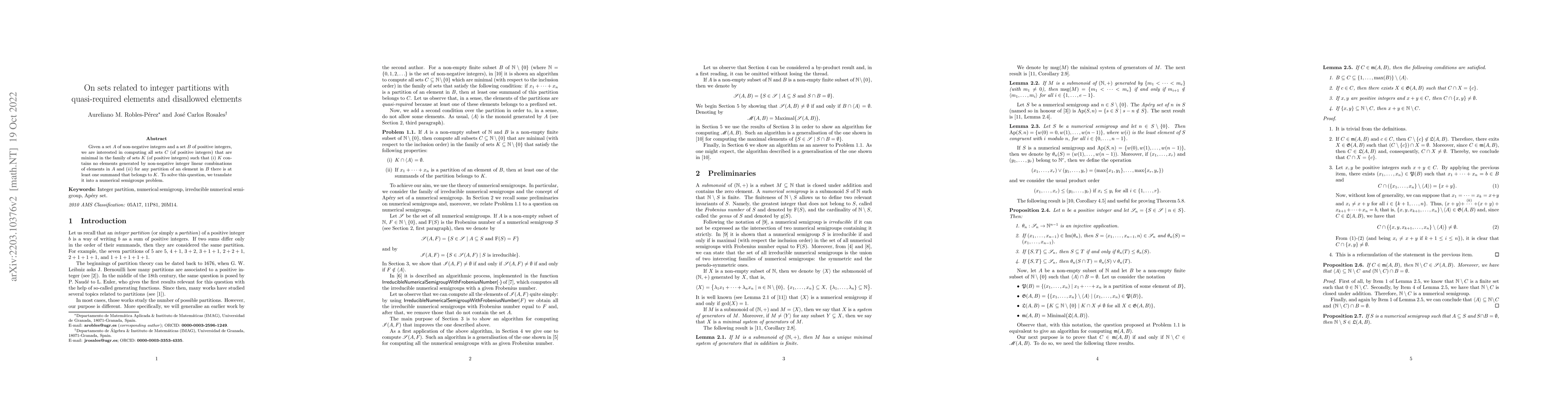Thumbnail for On sets related to integer partitions with quasi-required elements and
  disallowed elements