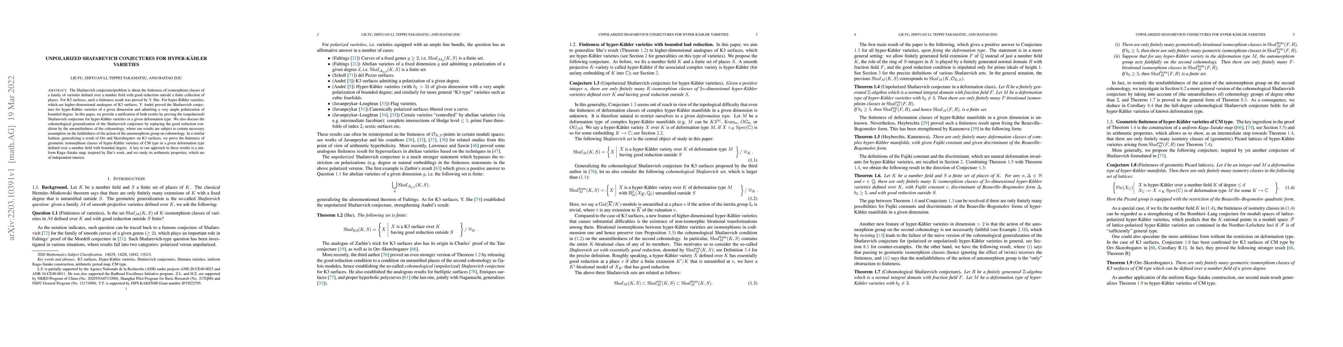 Thumbnail for Unpolarized Shafarevich conjectures for hyper-K\"ahler varieties