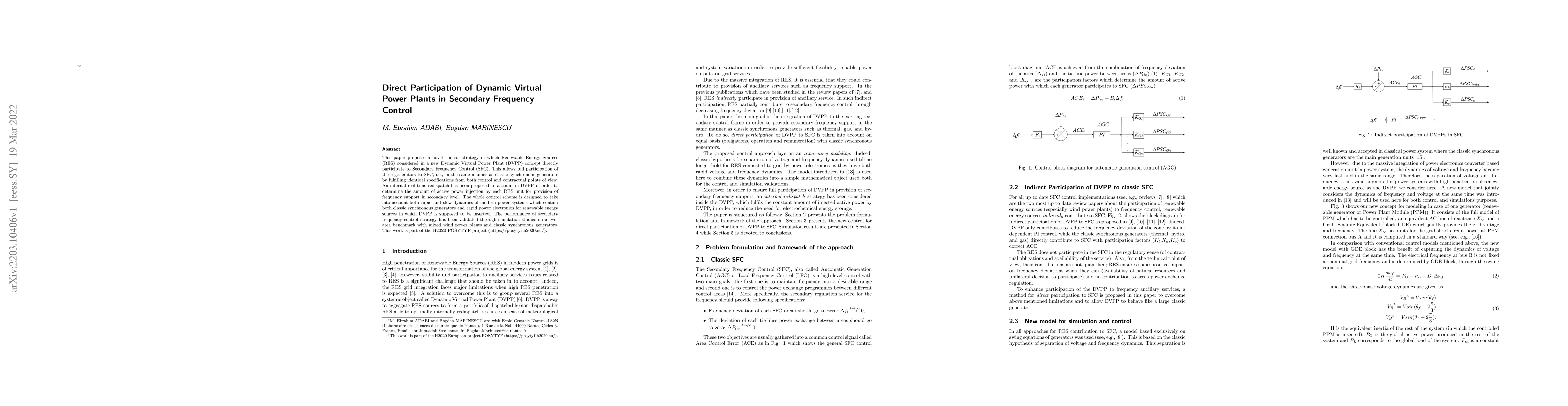 Thumbnail for Direct Participation of Dynamic Virtual Power Plants in Secondary
  Frequency Control