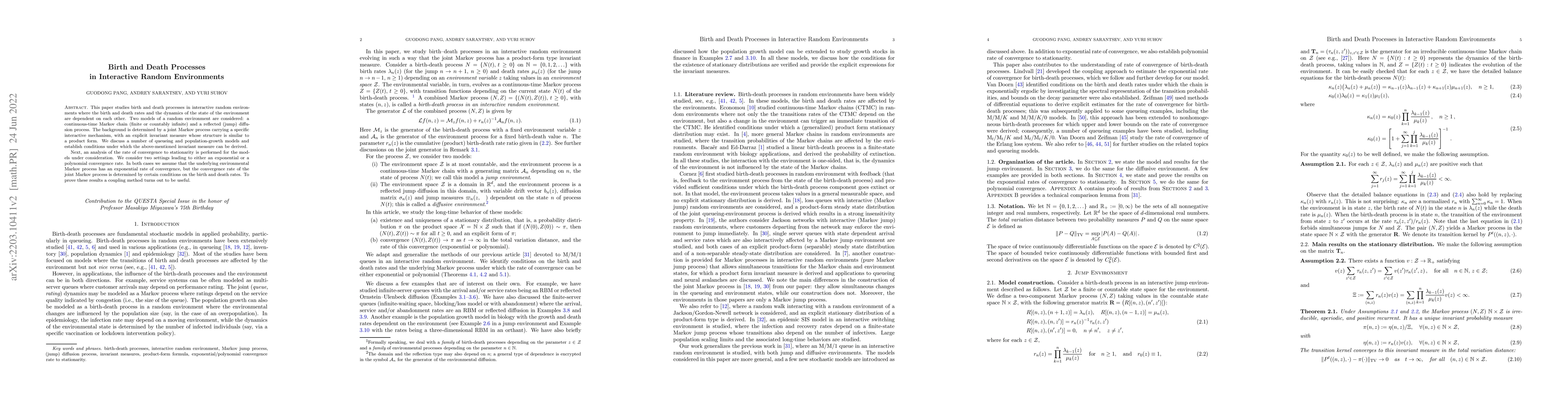 Thumbnail for Birth and Death Processes in Interactive Random Environments