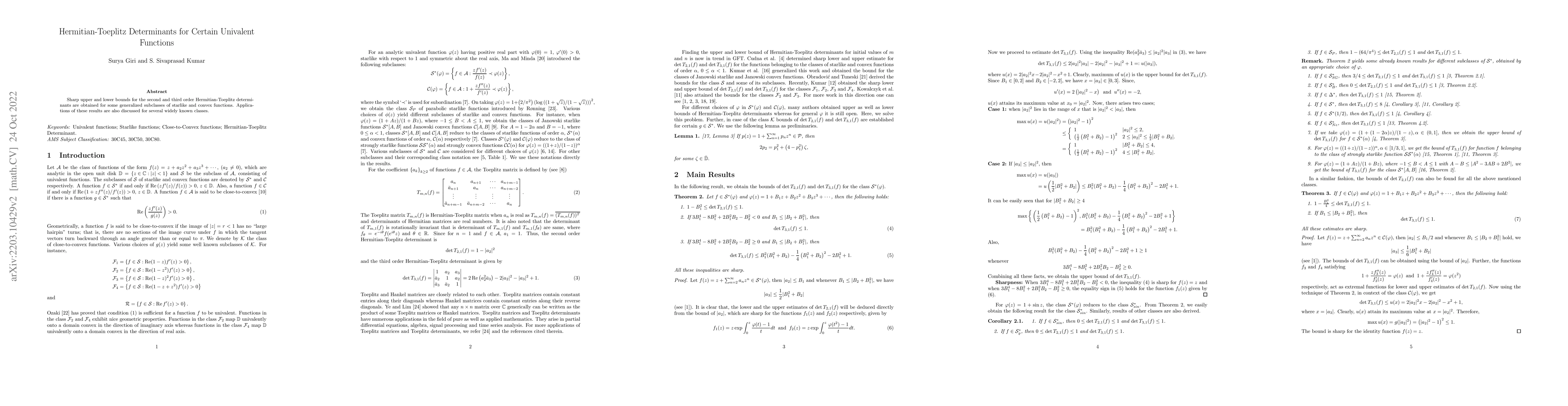 Thumbnail for Hermitian-Toeplitz determinants for certain univalent functions