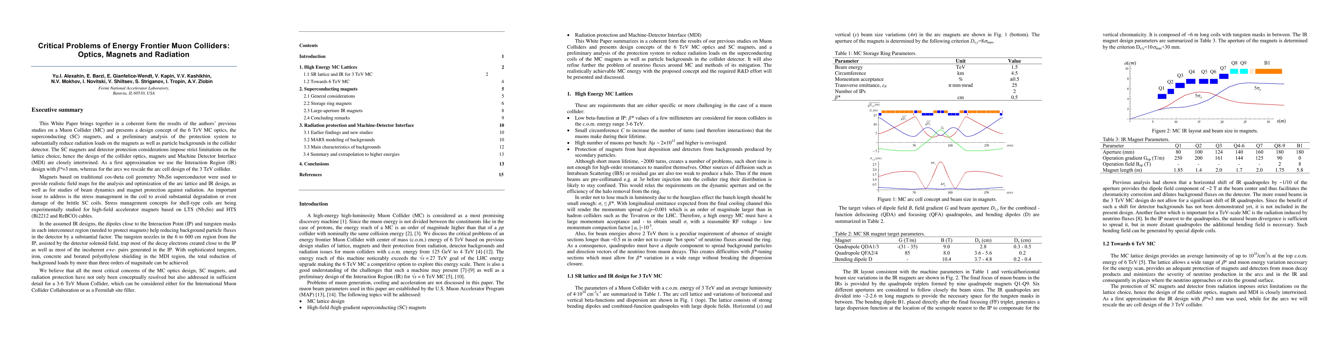 Thumbnail for Critical problems of energy frontier Muon Colliders: optics, magnets and
  radiation