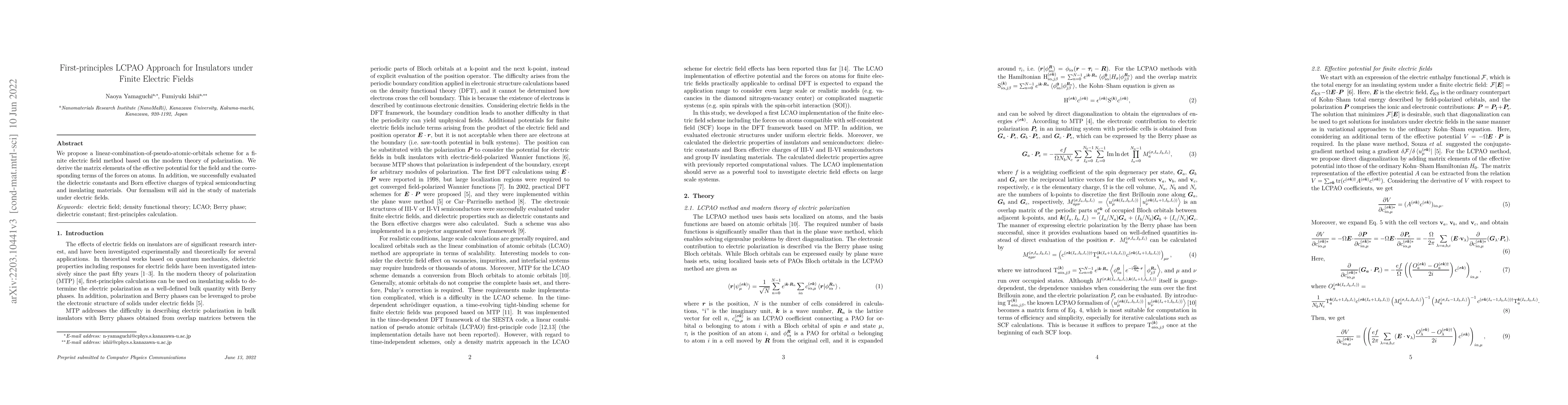 Thumbnail for First-principles LCPAO Approach for Insulators under Finite Electric
  Field