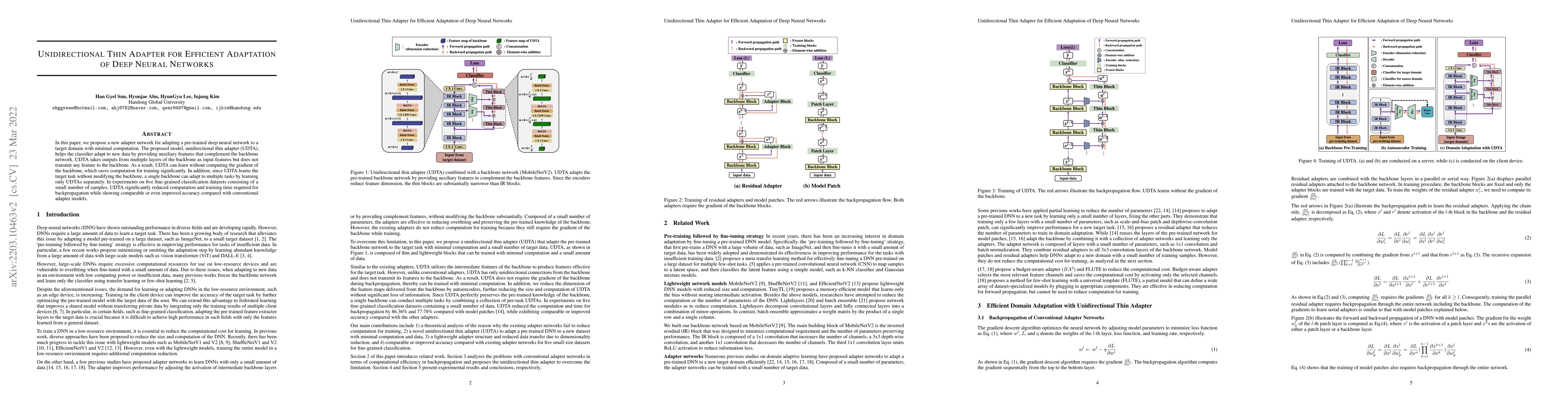 Thumbnail for Unidirectional Thin Adapter for Efficient Adaptation of Deep Neural
  Networks