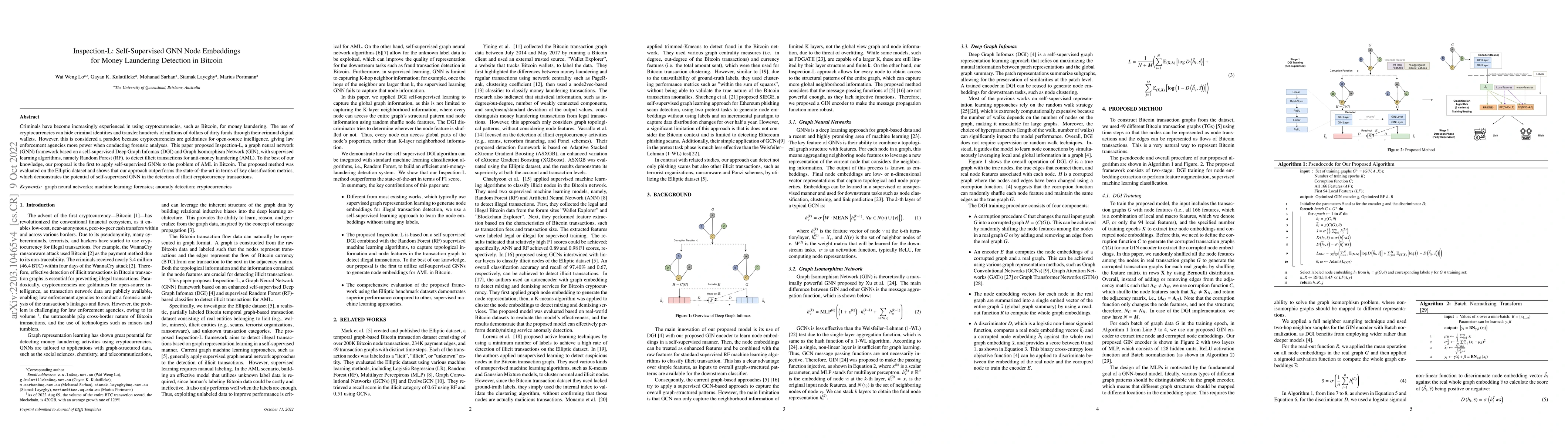Thumbnail for Inspection-L: Self-Supervised GNN Node Embeddings for Money Laundering
  Detection in Bitcoin