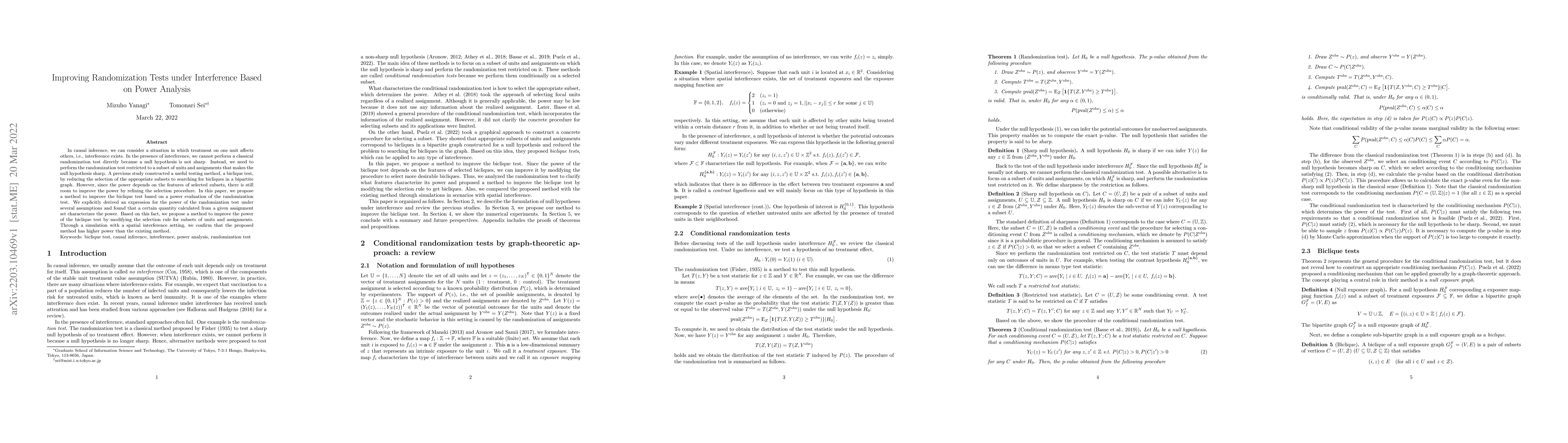 Thumbnail for Improving Randomization Tests under Interference Based on Power Analysis