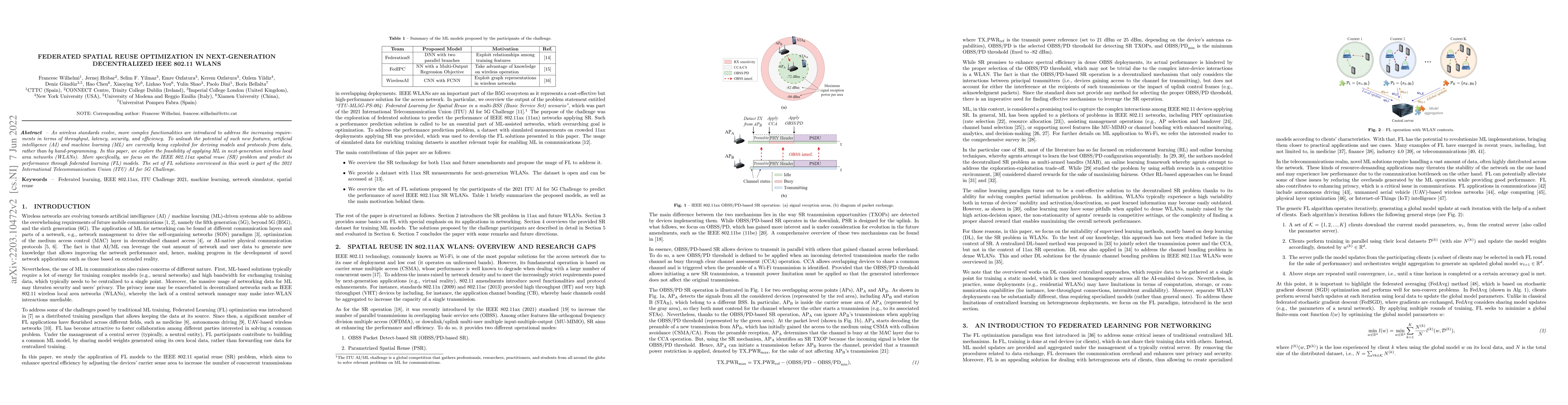 Thumbnail for Federated Spatial Reuse Optimization in Next-Generation Decentralized
  IEEE 802.11 WLANs
