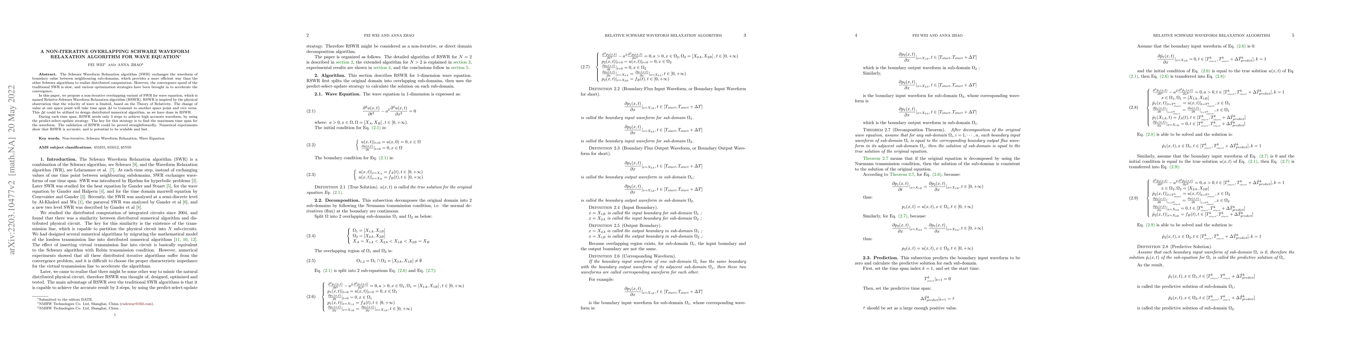 Thumbnail for A Non-iterative Overlapping Schwarz Waveform Relaxation Algorithm for
  Wave Equation