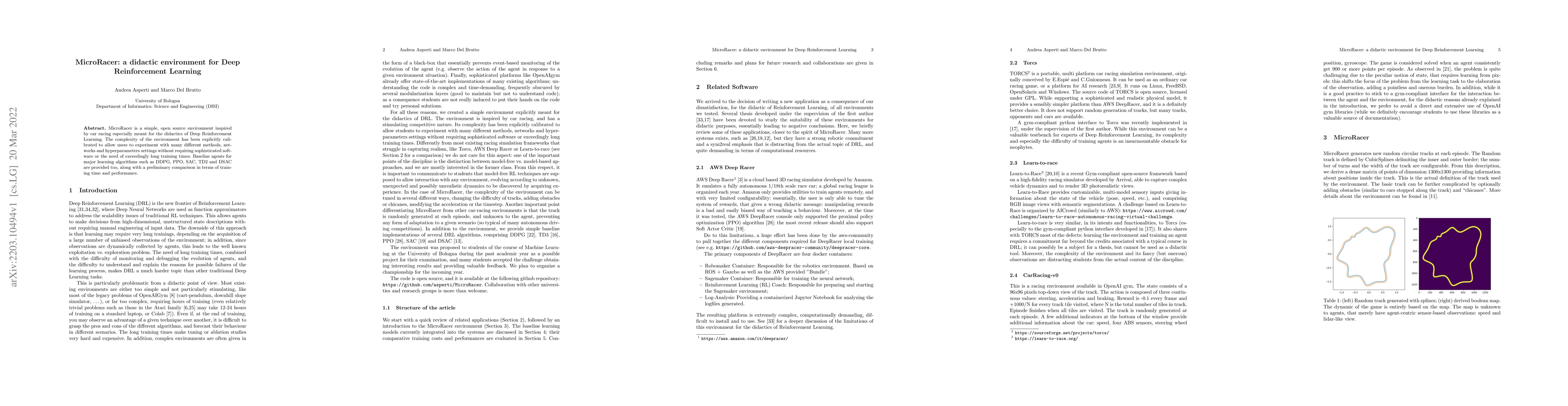 Thumbnail for MicroRacer: a didactic environment for Deep Reinforcement Learning
