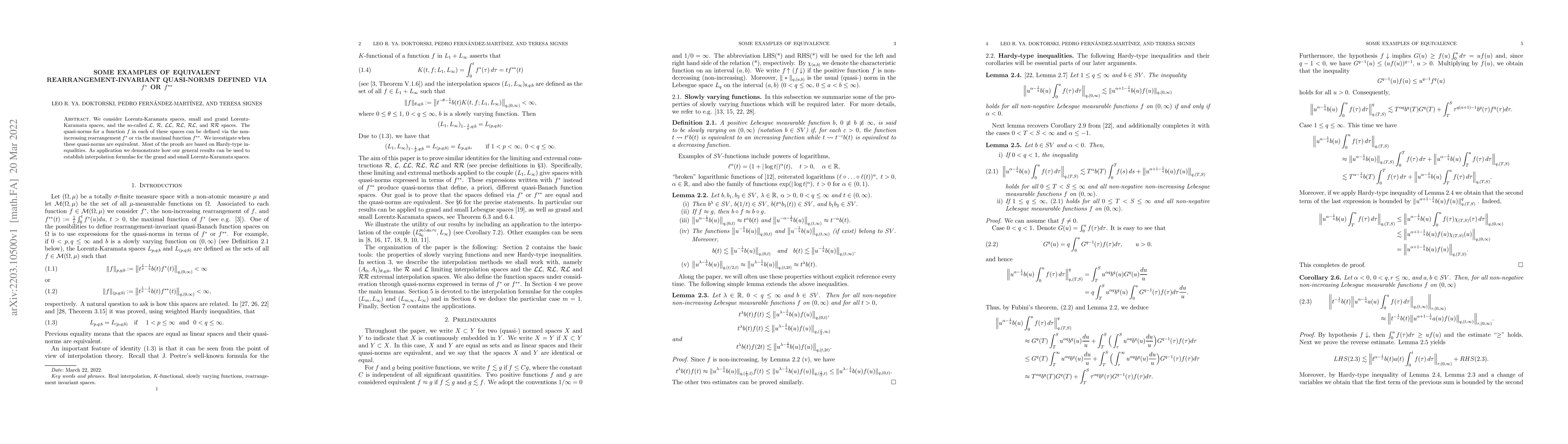 Thumbnail for Some examples of equivalent rearrangement-invariant quasi-norms defined
  via f* or f**