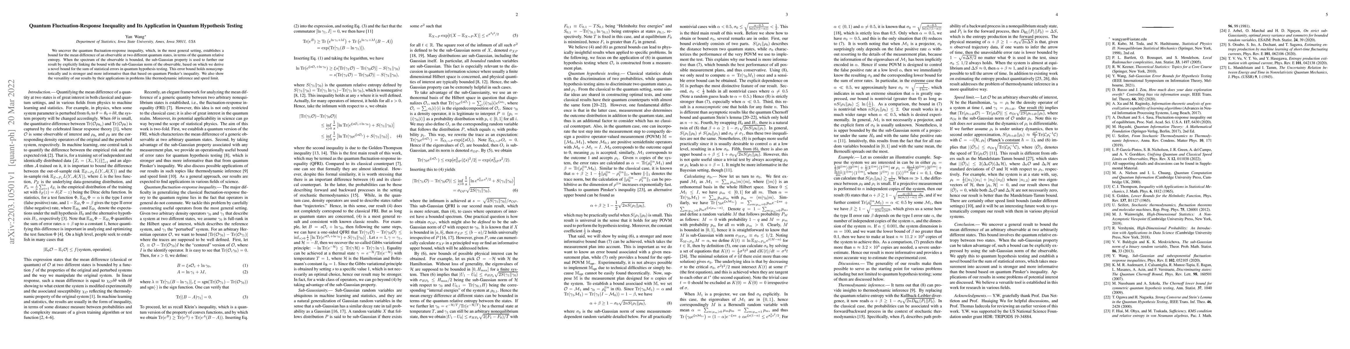 Thumbnail for Quantum Fluctuation-Response Inequality and Its Application in Quantum
  Hypothesis Testing