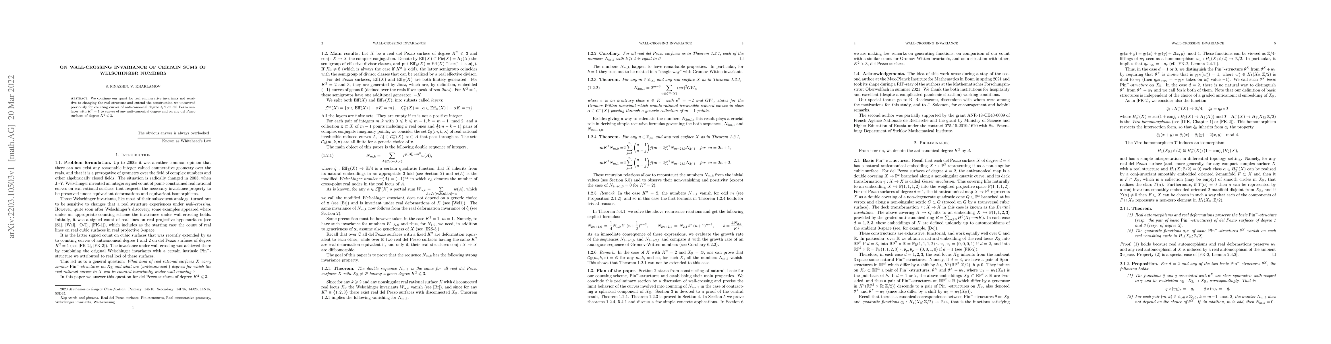 Thumbnail for On wall-crossing invariance of certain sums of Welschinger numbers