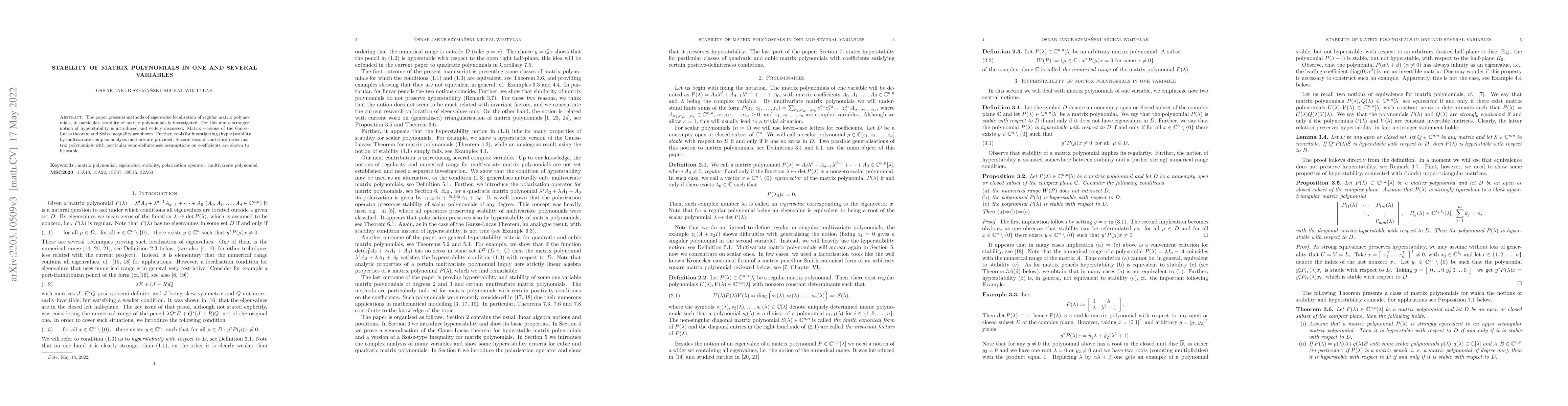 Thumbnail for Stability Of Matrix Polynomials In One And Several Variables