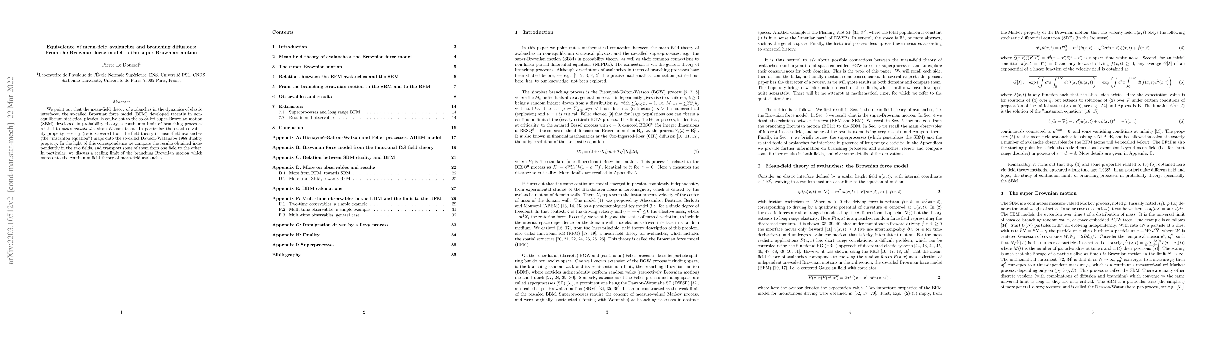 Thumbnail for Equivalence of mean-field avalanches and branching diffusions: From the
  Brownian force model to the super-Brownian motion