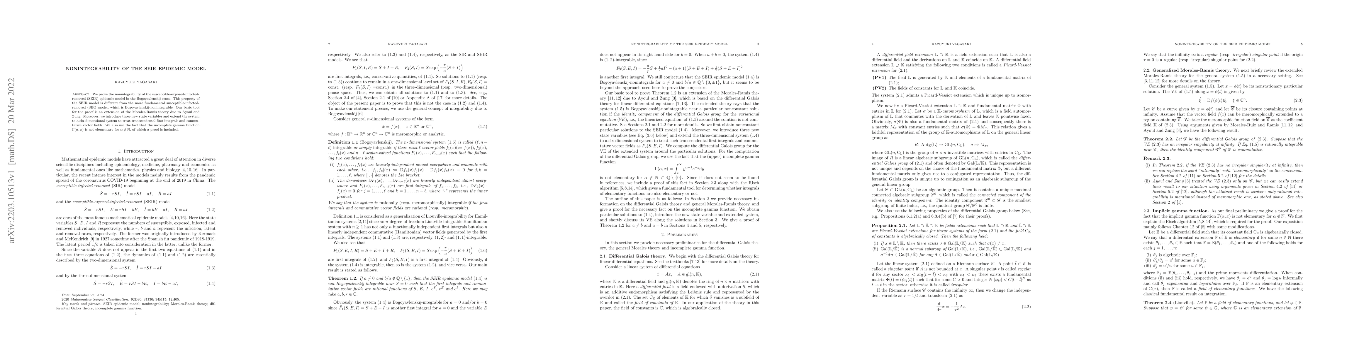 Thumbnail for Nonintegrability of the SEIR epidemic model