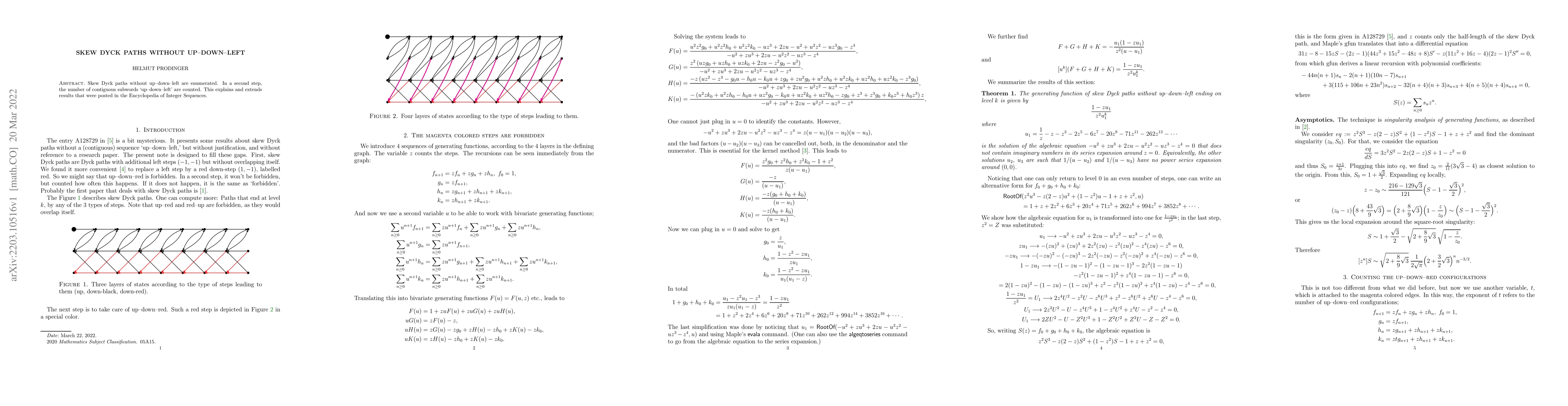 Thumbnail for Skew Dyck paths without up--down--left