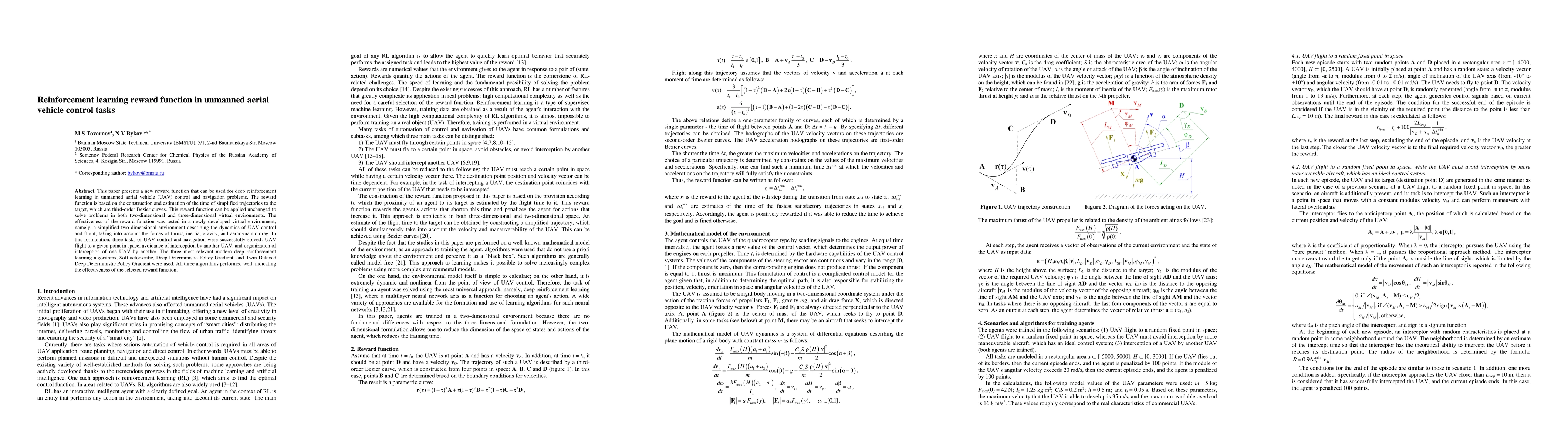Thumbnail for Reinforcement learning reward function in unmanned aerial vehicle
  control tasks