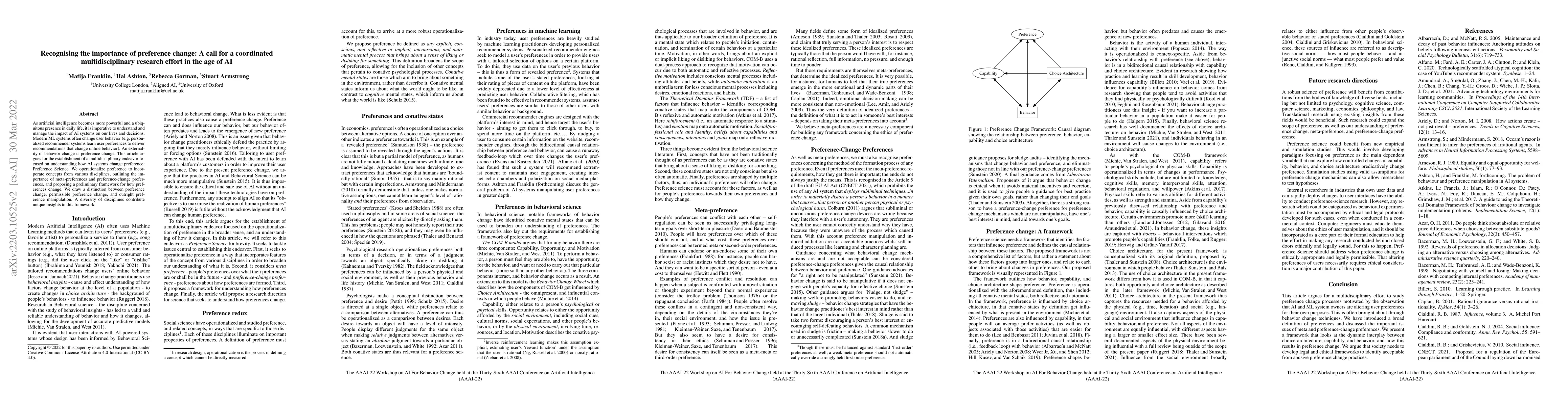 Thumbnail for Recognising the importance of preference change: A call for a
  coordinated multidisciplinary research effort in the age of AI