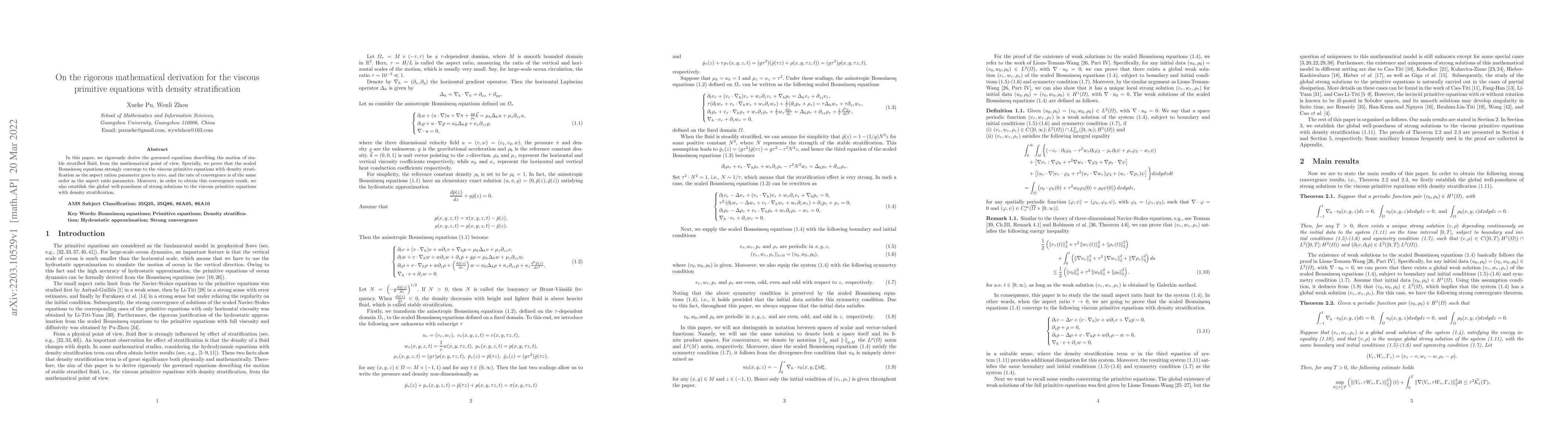Thumbnail for On the rigorous mathematical derivation for the viscous primitive
  equations with density stratification