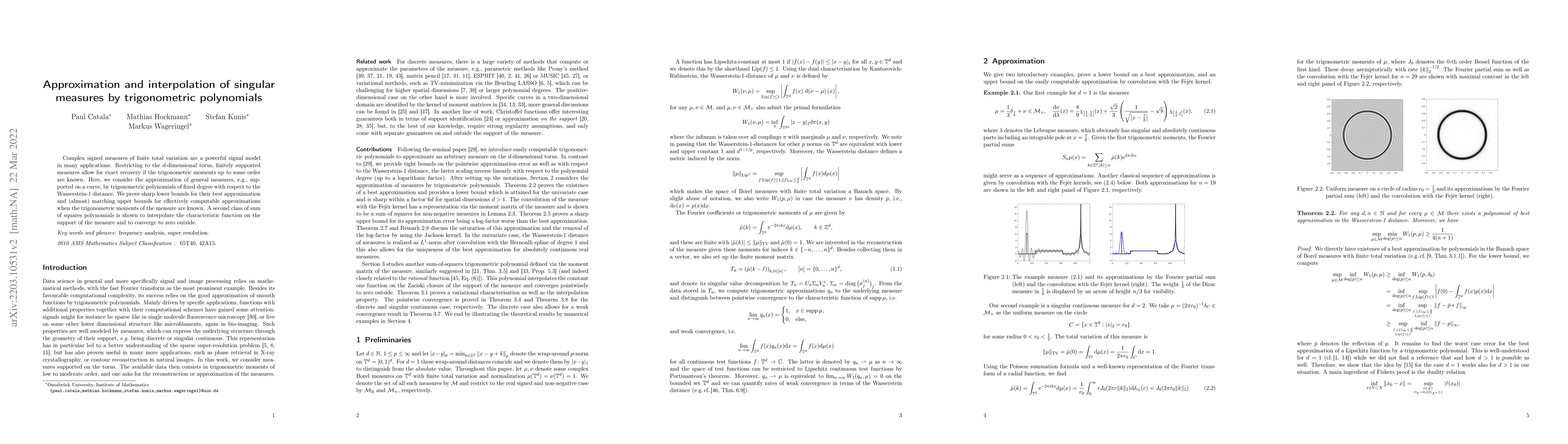 Thumbnail for Approximation and Interpolation of Singular Measures by Trigonometric
  Polynomials