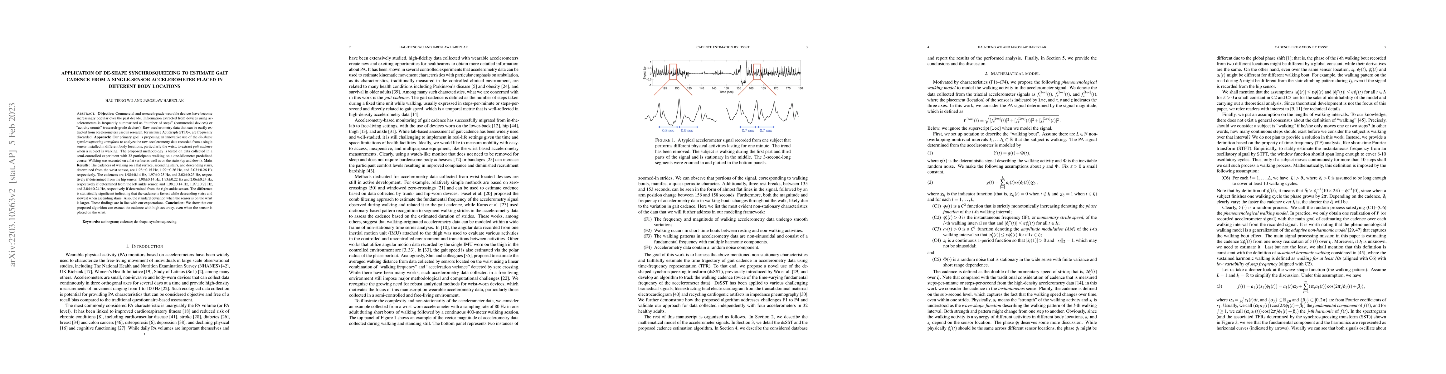 Thumbnail for Application of de-shape synchrosqueezing to estimate gait cadence from a
  single-sensor accelerometer placed in different body locations