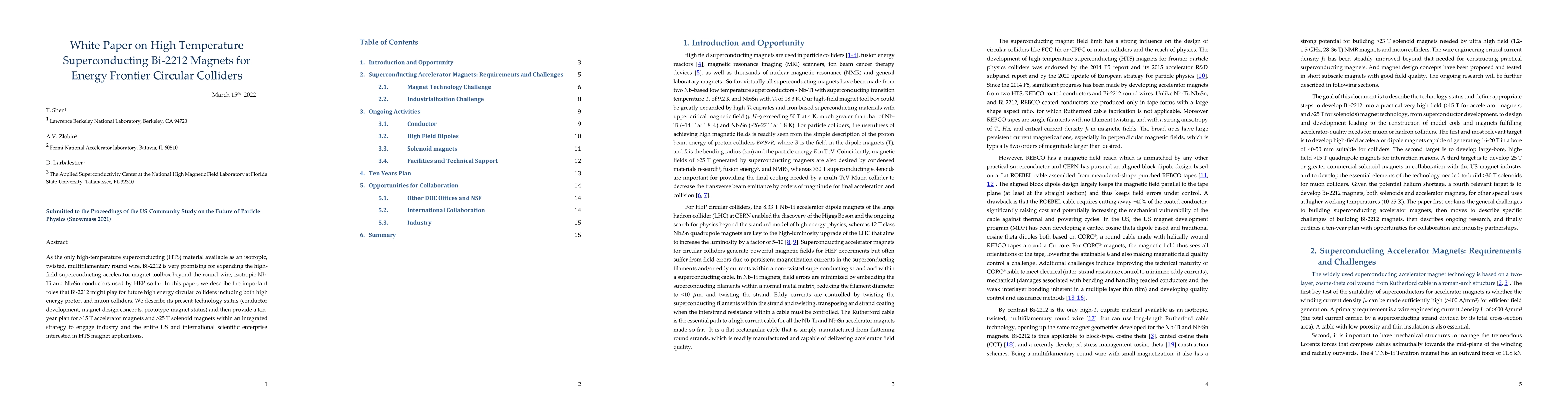 Thumbnail for White Paper on High Temperature Superconducting Bi-2212 Magnets for
  Energy Frontier Circular Colliders