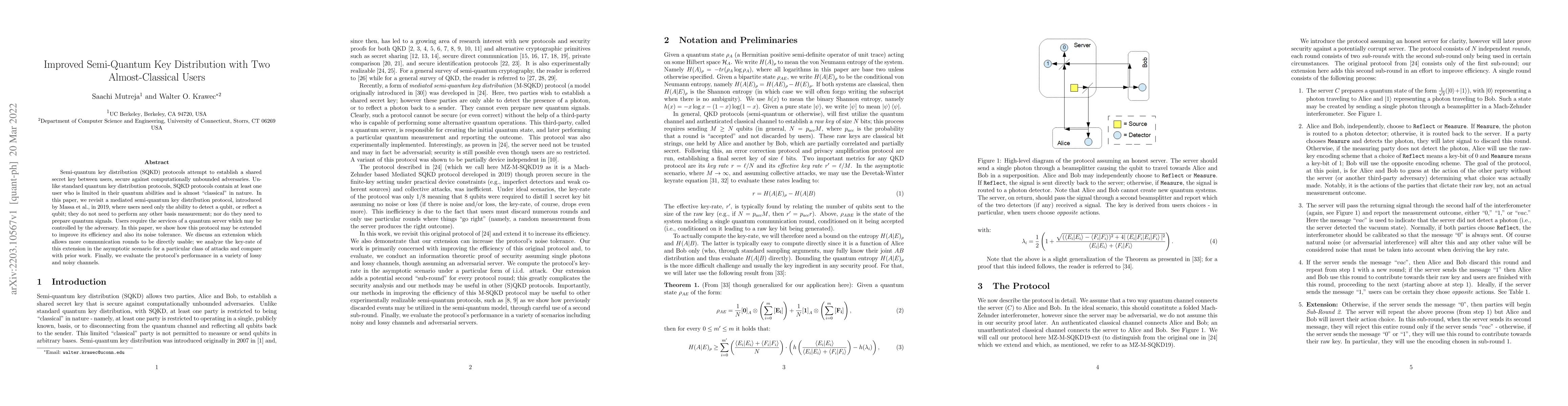 Thumbnail for Improved Semi-Quantum Key Distribution with Two Almost-Classical Users