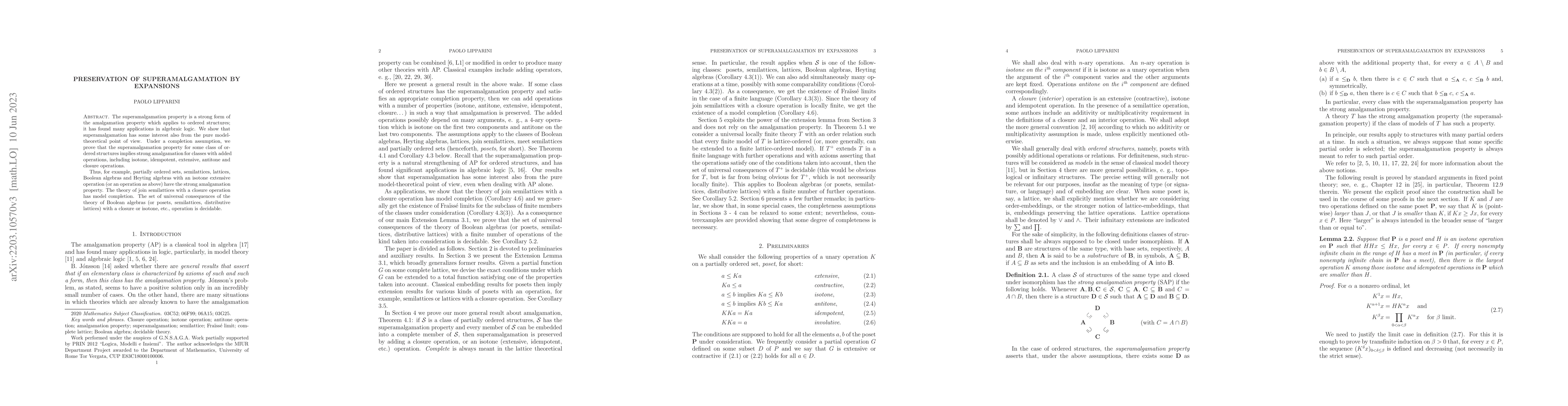 Thumbnail for Preservation of superamalgamation by expansions