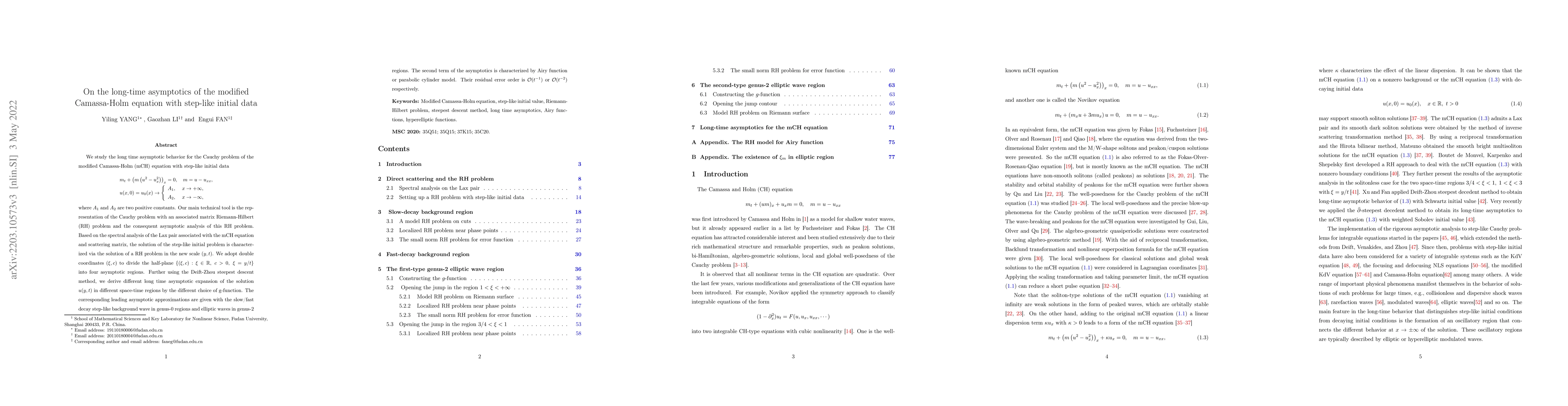 Thumbnail for On the long-time asymptotics of the modified Camassa-Holm equation with
  step-like initial data