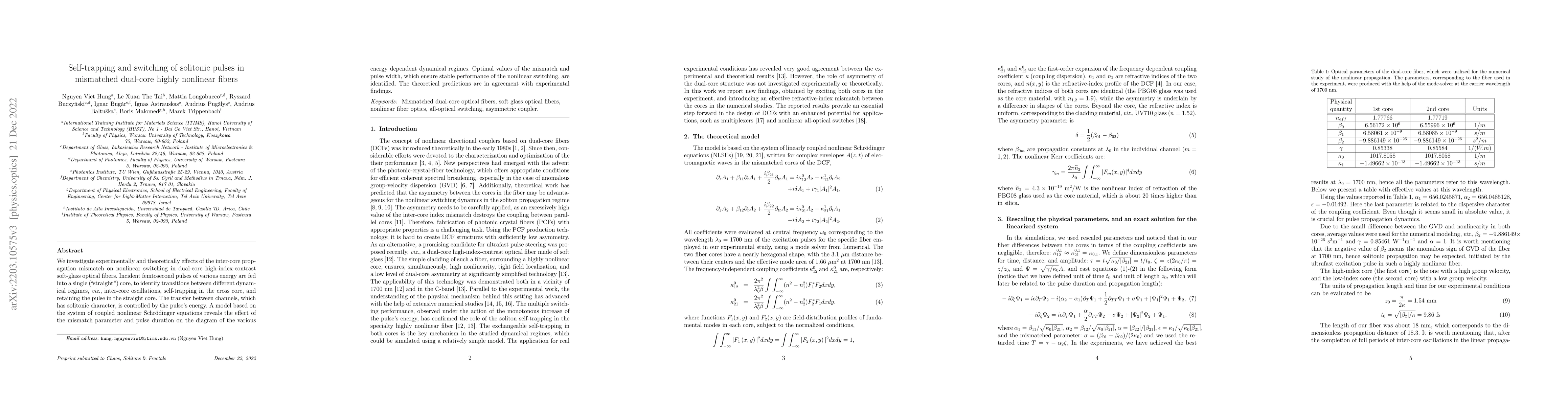 Thumbnail for Self-trapping and switching of solitonic pulses in mismatched dual-core
  highly nonlinear fibers