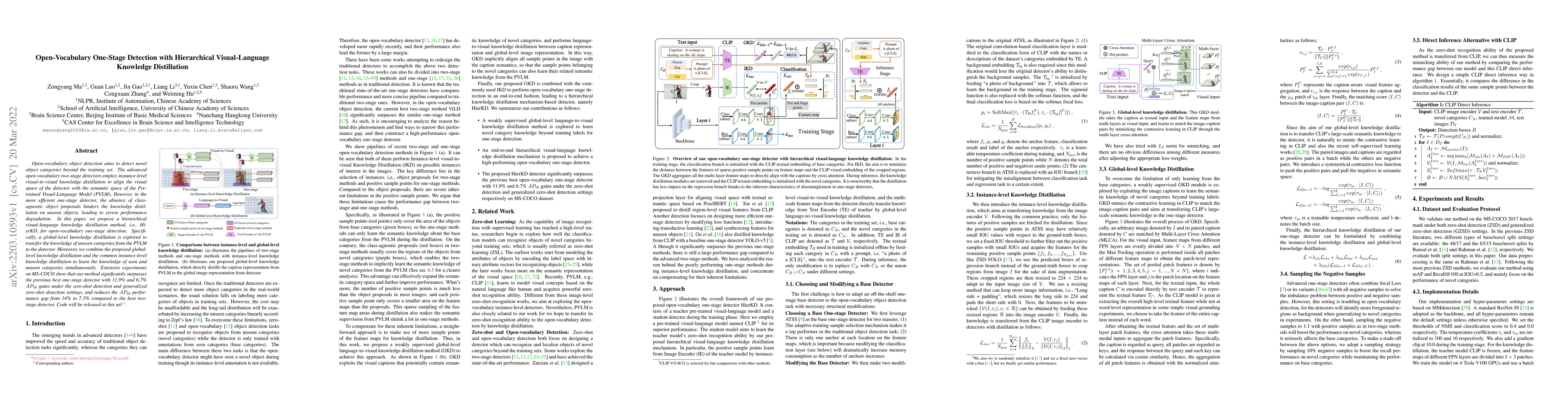 Thumbnail for Open-Vocabulary One-Stage Detection with Hierarchical Visual-Language
  Knowledge Distillation