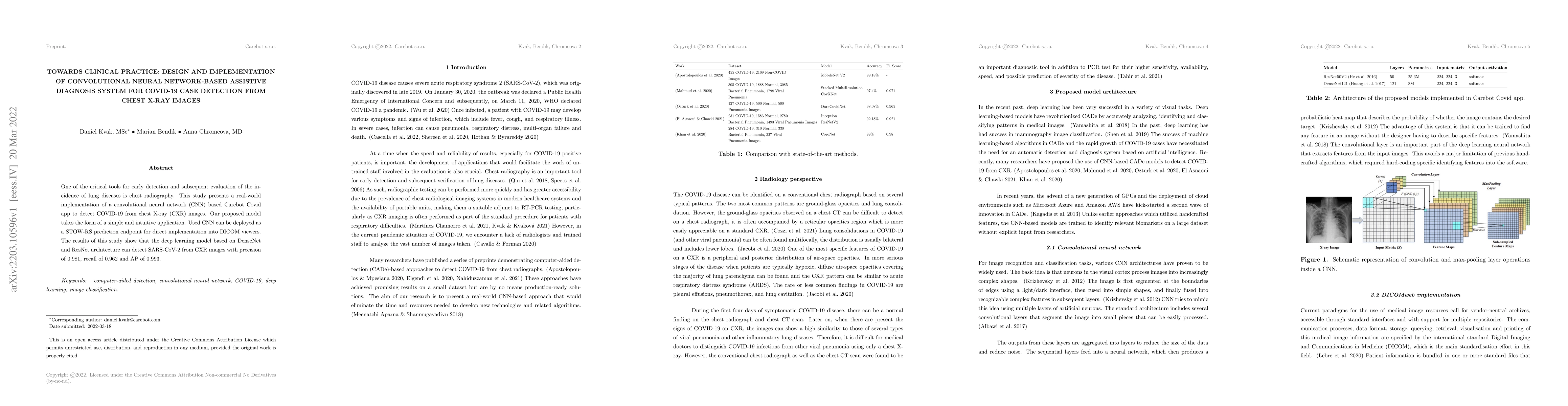 Thumbnail for Towards Clinical Practice: Design and Implementation of Convolutional
  Neural Network-Based Assistive Diagnosis System for COVID-19 Case Detection
  from Chest X-Ray Images