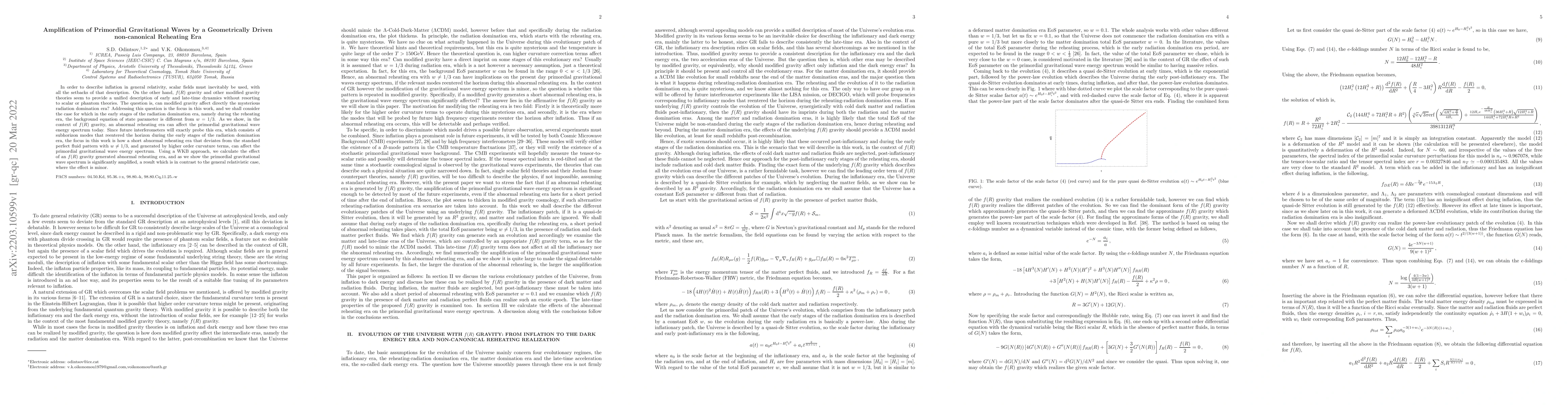 Thumbnail for Amplification of Primordial Gravitational Waves by a Geometrically
  Driven non-canonical Reheating Era