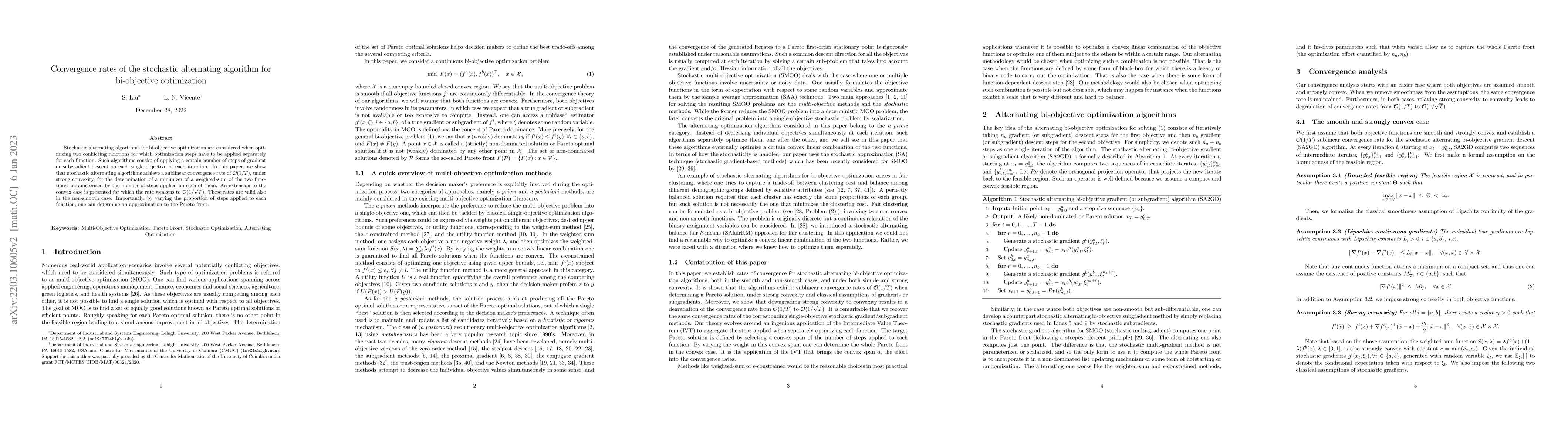 Thumbnail for Convergence rates of the stochastic alternating algorithm for
  bi-objective optimization