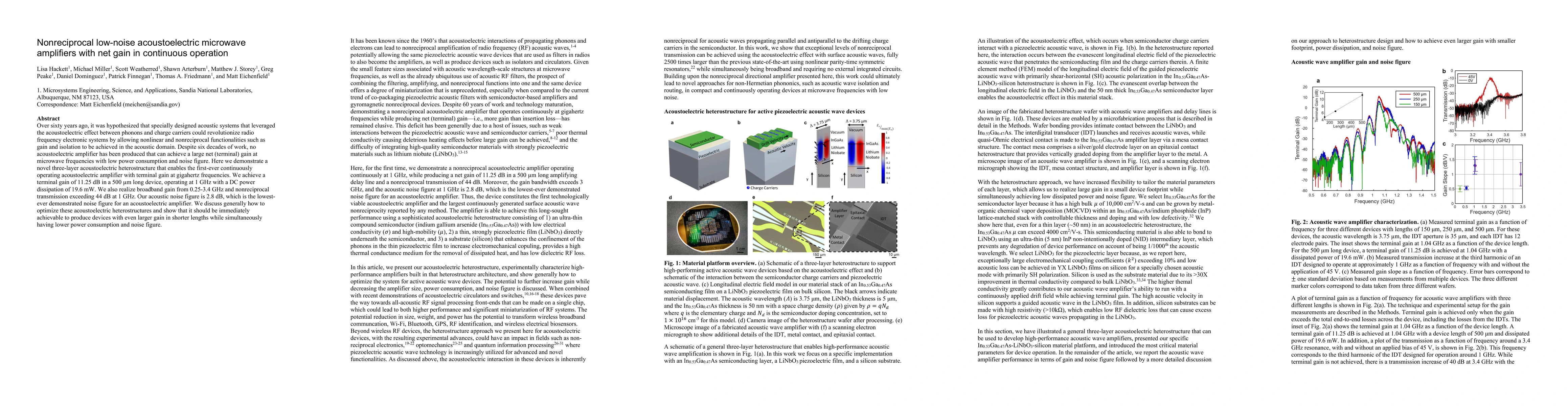 Thumbnail for Nonreciprocal low-noise acoustoelectric microwave amplifiers with net
  gain in continuous operation