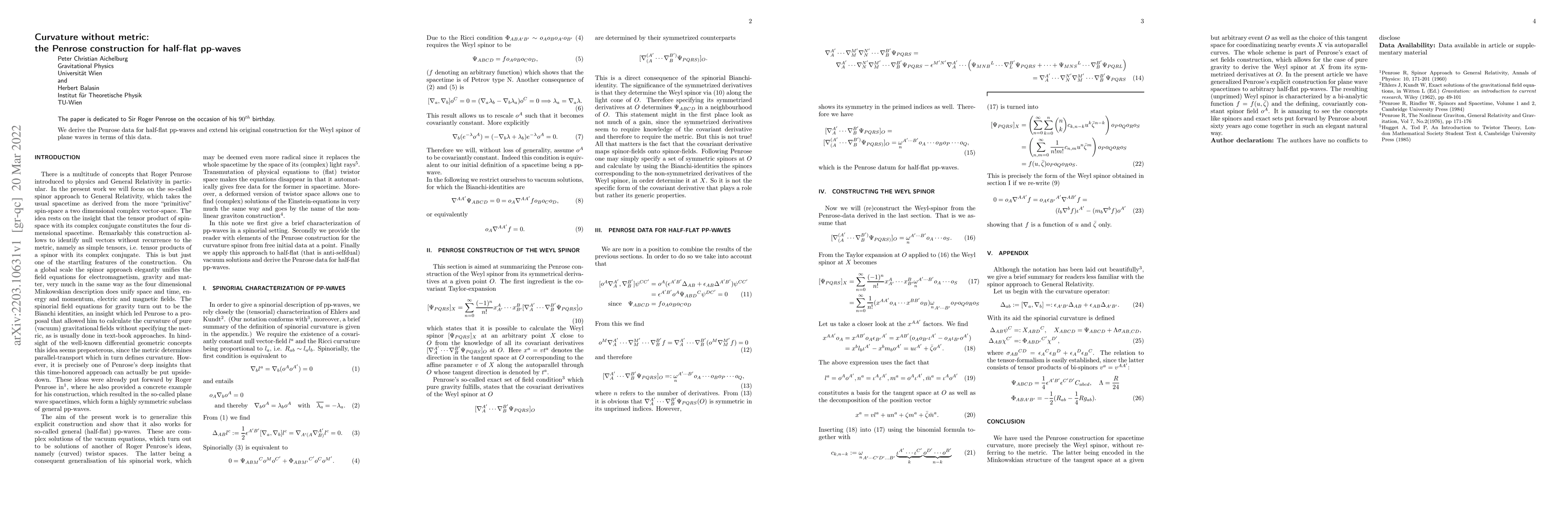 Thumbnail for Curvature without metric: the Penrose construction for half-flat
  pp-waves