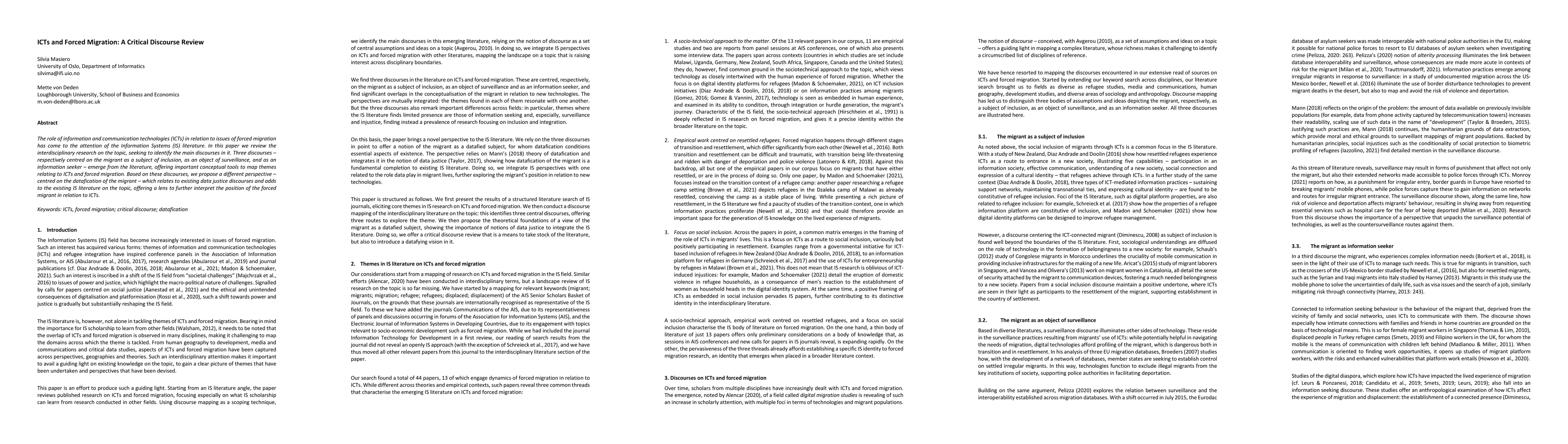 Thumbnail for ICTs and Forced Migration: A Critical Discourse Review