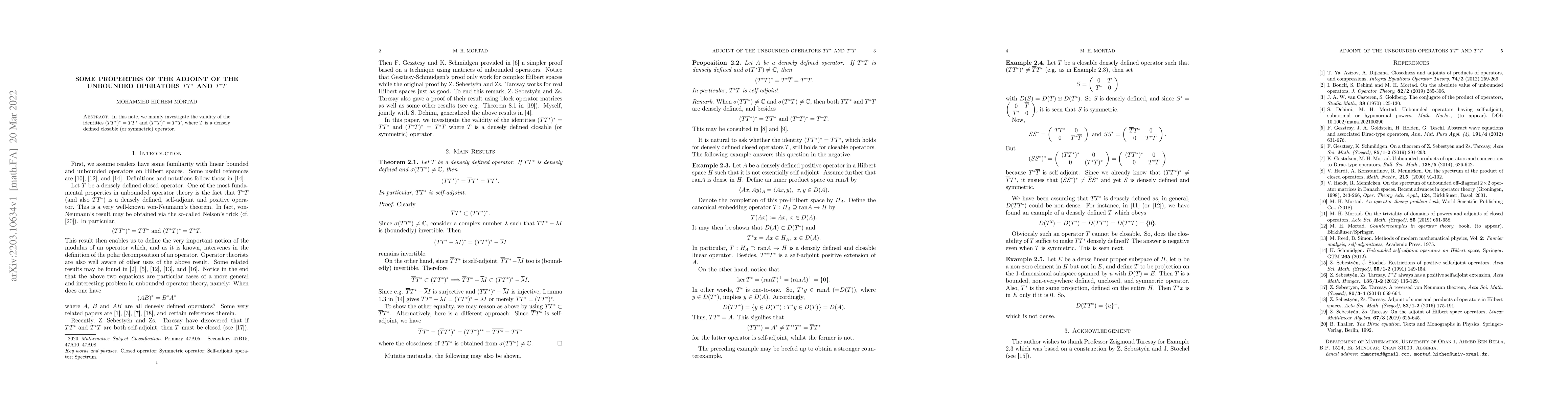 Thumbnail for Some properties of the adjoint of the unbounded operators $TT^*$ and
  $T^*T$
