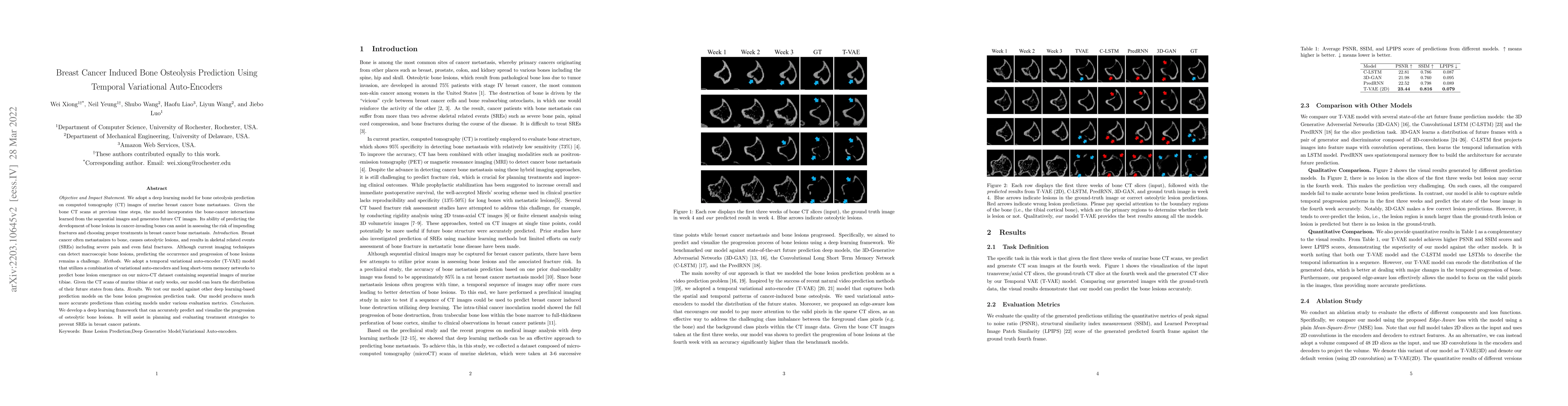 Thumbnail for Breast Cancer Induced Bone Osteolysis Prediction Using Temporal
  Variational Auto-Encoders